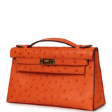 Pre-owned Hermes Kelly Pochette Tangerine Ostrich Gold Hardware - Thumbnail View 5