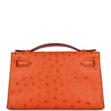 Pre-owned Hermes Kelly Pochette Tangerine Ostrich Gold Hardware - Thumbnail View 4