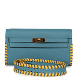 Pre-owned Hermes Kelly To Go Tressage Wallet Blue Jean Epsom and Sun Swift Gold Hardware - Thumbnail View 1