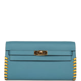 Pre-owned Hermes Kelly To Go Tressage Wallet Blue Jean Epsom and Sun Swift Gold Hardware - Thumbnail View 2