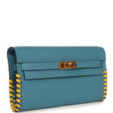 Pre-owned Hermes Kelly To Go Tressage Wallet Blue Jean Epsom and Sun Swift Gold Hardware - Thumbnail View 3