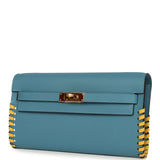 Pre-owned Hermes Kelly To Go Tressage Wallet Blue Jean Epsom and Sun Swift Gold Hardware - Thumbnail View 4