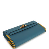 Pre-owned Hermes Kelly To Go Tressage Wallet Blue Jean Epsom and Sun Swift Gold Hardware - Thumbnail View 7