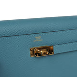 Pre-owned Hermes Kelly To Go Tressage Wallet Blue Jean Epsom and Sun Swift Gold Hardware - Thumbnail View 8