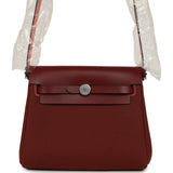 Hermes Herbag Zip 20 Mini Rouge H Toile Militaire Canvas and Vache Hunter Palladium Hardware - Thumbnail View 1
