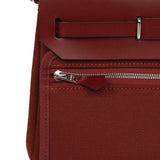 Hermes Herbag Zip 20 Mini Rouge H Toile Militaire Canvas and Vache Hunter Palladium Hardware - Thumbnail View 10
