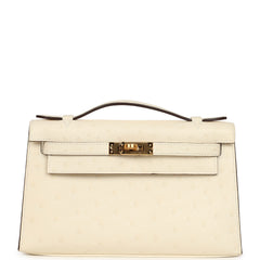 Hermes Kelly Pochette Nata Ostrich Boreal Gold Hardware