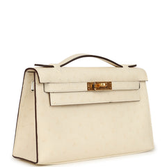 Hermes Kelly Pochette Nata Ostrich Boreal Gold Hardware
