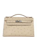 Hermes Kelly Pochette Craie Ostrich Palladium Hardware - Thumbnail View 1