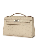 Hermes Kelly Pochette Craie Ostrich Palladium Hardware - Thumbnail View 5