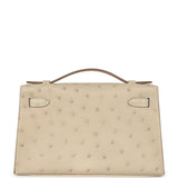 Hermes Kelly Pochette Craie Ostrich Palladium Hardware - Thumbnail View 4