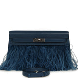 Hermes Kelly Elan Foile Deep Blue Chevre Chamkila and Ostrich Feathers Palladium Hardware - Thumbnail View 1