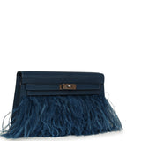 Hermes Kelly Elan Foile Deep Blue Chevre Chamkila and Ostrich Feathers Palladium Hardware - Thumbnail View 2