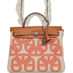 Hermes Herbag Zip PM 31 "Circuit 24" Ecru, Orange Toile H Plume and Natural Vache Hunter Palladium Hardware