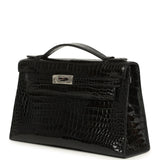 Pre-owned Hermes Kelly Pochette Black Shiny Porosus Crocodile Palladium Hardware - Thumbnail View 5