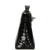 Pre-owned Hermes Kelly Pochette Black Shiny Porosus Crocodile Palladium Hardware - Thumbnail View 3
