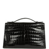 Pre-owned Hermes Kelly Pochette Black Shiny Porosus Crocodile Palladium Hardware - Thumbnail View 4