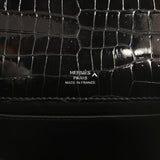 Pre-owned Hermes Kelly Pochette Black Shiny Porosus Crocodile Palladium Hardware - Thumbnail View 7