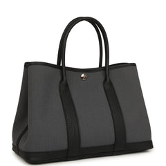 Hermes Garden Party 30 Ardoise Toile and Black Negonda Palladium Hardware
