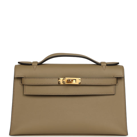 Hermes Kelly Pochette Beige Marfa Swift Gold Hardware