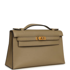 Hermes Kelly Pochette Beige Marfa Swift Gold Hardware