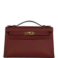 Hermes Kelly Pochette Rouge H Swift Gold Hardware