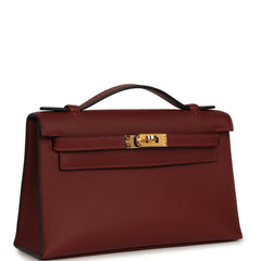 Hermes Kelly Pochette Rouge H Swift Gold Hardware