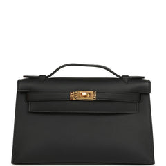 Hermes Kelly Pochette Black Swift Gold Hardware