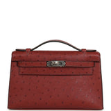 Hermes Kelly Pochette Rouge H Ostrich Palladium Hardware - Thumbnail View 1
