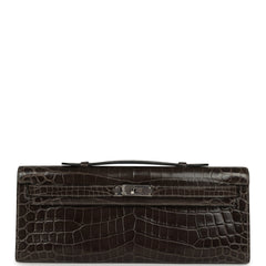 Pre-owned Hermes Kelly Cut Graphite Matte Niloticus Crocodile Palladium Hardware