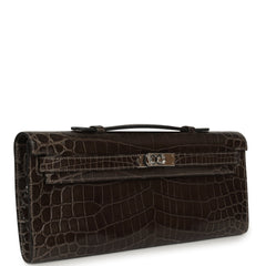 Pre-owned Hermes Kelly Cut Graphite Matte Niloticus Crocodile Palladium Hardware