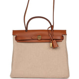 Hermes Herbag Zip PM 31 Fauve Vache Hunter and Ecru-Beige Criss Viking Canvas Gold Hardware - Thumbnail View 1