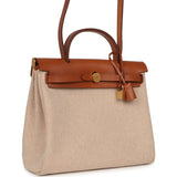 Hermes Herbag Zip PM 31 Fauve Vache Hunter and Ecru-Beige Criss Viking Canvas Gold Hardware - Thumbnail View 2