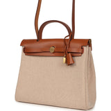 Hermes Herbag Zip PM 31 Fauve Vache Hunter and Ecru-Beige Criss Viking Canvas Gold Hardware - Thumbnail View 5