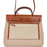 Hermes Herbag Zip PM 31 Fauve Vache Hunter and Ecru-Beige Criss Viking Canvas Gold Hardware - Thumbnail View 4