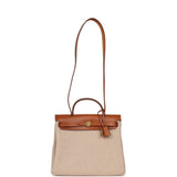 Hermes Herbag Zip PM 31 Fauve Vache Hunter and Ecru-Beige Criss Viking Canvas Gold Hardware - Thumbnail View 7