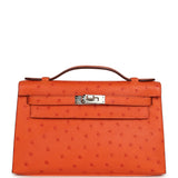 Hermes Kelly Pochette Tangerine Ostrich Palladium Hardware - Thumbnail View 1