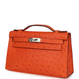 Hermes Kelly Pochette Tangerine Ostrich Palladium Hardware - Thumbnail View 5