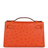 Hermes Kelly Pochette Tangerine Ostrich Palladium Hardware - Thumbnail View 4