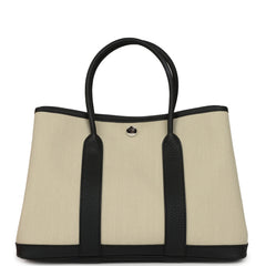 Hermes Garden Party 30 Beton Toile Officier Canvas and Black Negonda Palladium Hardware