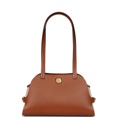 Hermes Tablier Sellier Fauve Vache Hunter, Gold, Ecru-Beige Swift and Toile H Gold Hardware