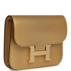 Hermes Constance Slim Wallet Dore Chevre Chamkilight Permabrass Hardware