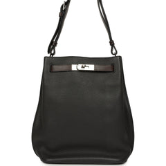 Pre-owned Hermes So Kelly 22 Plomb Clemence and Ebene Barenia Palladium Hardware