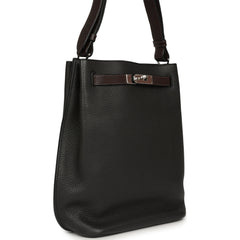Pre-owned Hermes So Kelly 22 Plomb Clemence and Ebene Barenia Palladium Hardware
