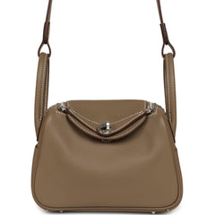 Hermes Mini Lindy II Etoupe Swift Palladium Hardware