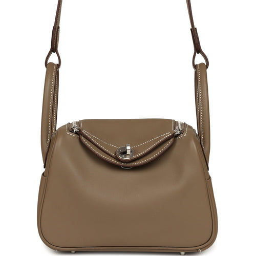 Hermes Mini Lindy II Etoupe Swift Palladium Hardware