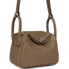 Hermes Mini Lindy II Etoupe Swift Palladium Hardware