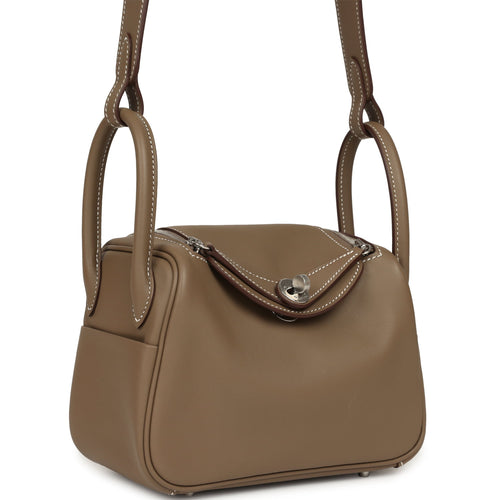 Hermes Mini Lindy II Etoupe Swift Palladium Hardware