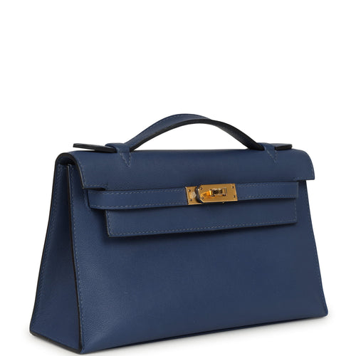 Pre-owned Hermes Kelly Pochette Bleu Brighton Swift Gold Hardware