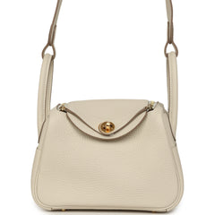 Hermes Mini Lindy II Craie Clemence Gold Hardware